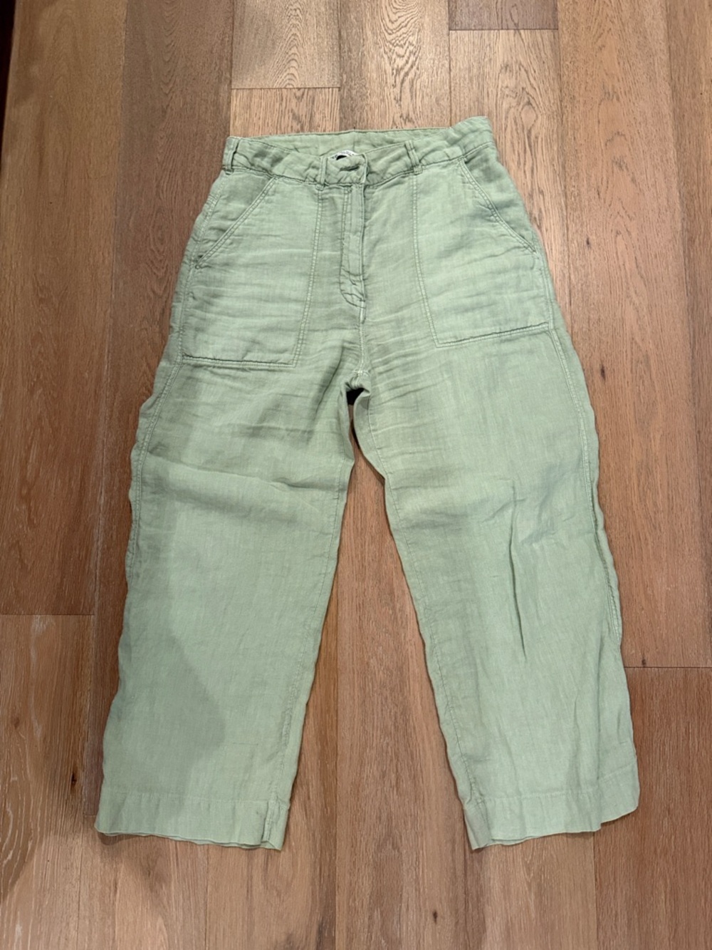 Zara Light Sage Green High-Rise Linen Blend Wide-Leg Pants